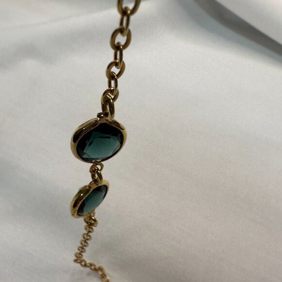 J. Crew Long Gold-Tone Necklace w/ Bezel-Set Blue/Green Crystals - Picture 13 of 14